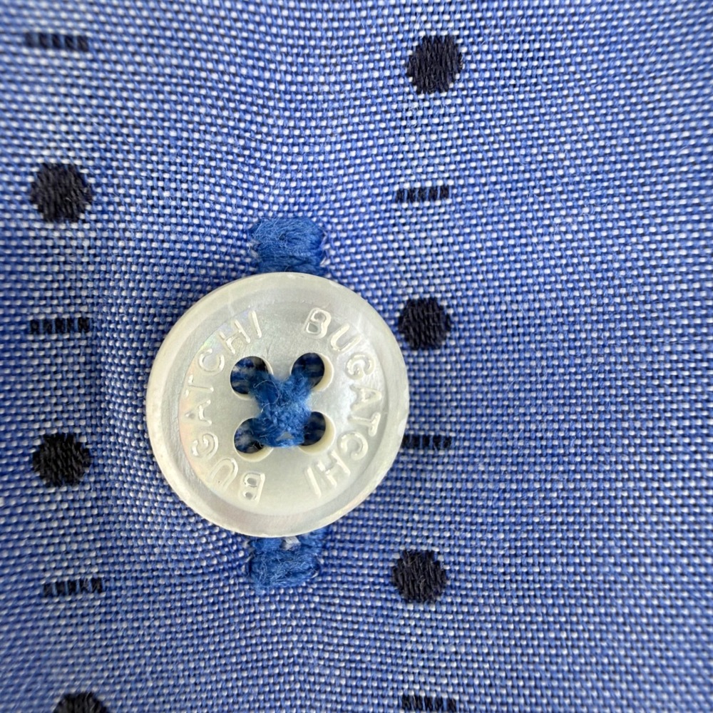 Bugatchi Uomo Mens Blue White Check Dotted Stripe Long Sleeve Button Down Shirt - Picture 5 of 12